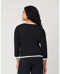 Cable & Gauge Women's Contrast Trim Crewneck Cardigan