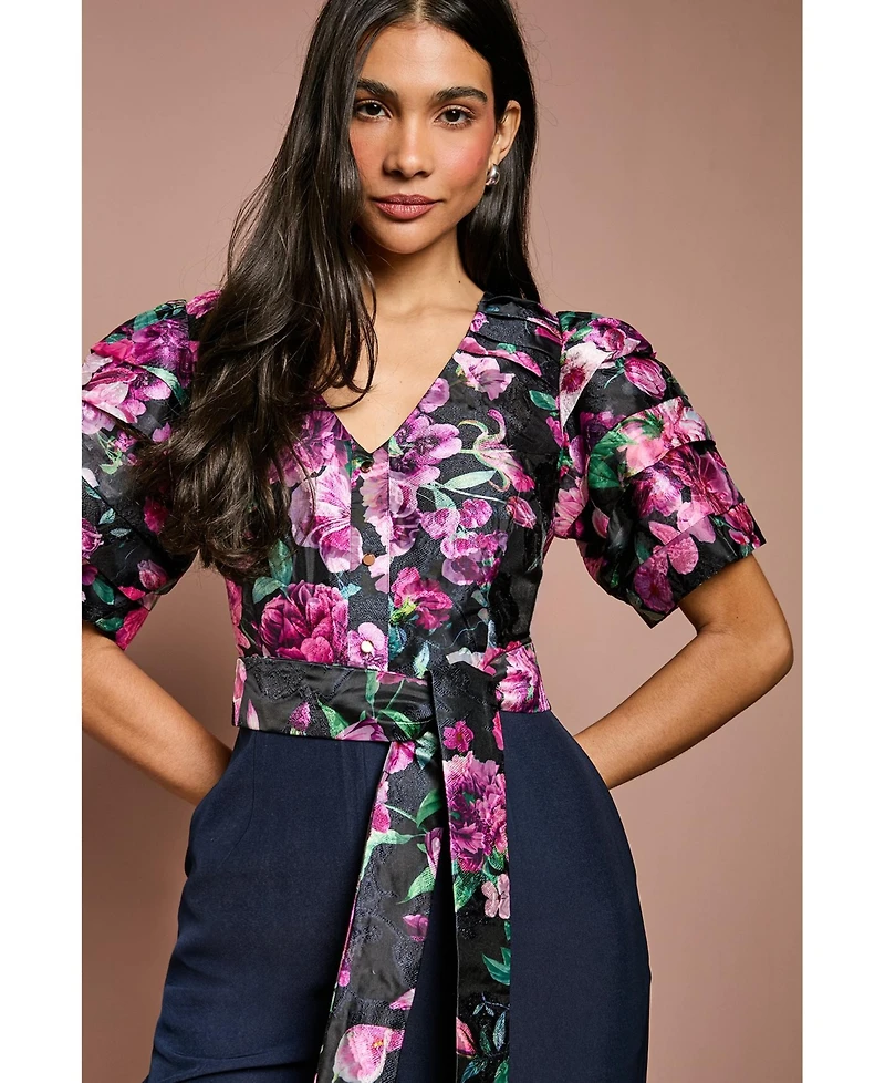 Coast Women's Printed Tiered Sleeve Organza Jumpsuit