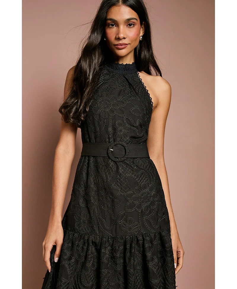Coast Women's Lace Organza Belted Halter Midi Dress