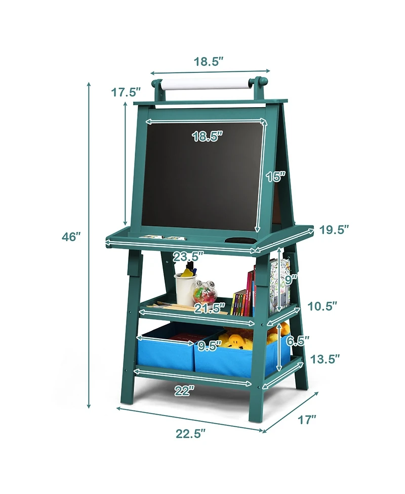 Kids Art Easel Double Sided Chalkboard Magnetic Whiteboard with Storage Tray