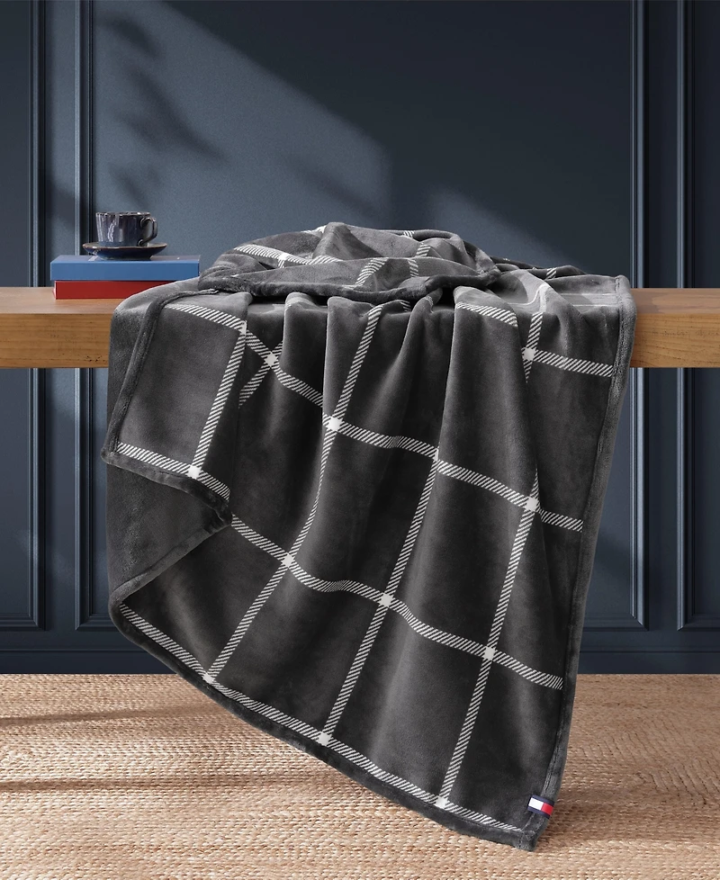 Tommy Hilfiger Printed Plush Plaid Throw Blanket, 70" x 50"