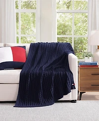 Tommy Hilfiger Solid Cotton Cable Knit Throw Blanket, 70" x 50"