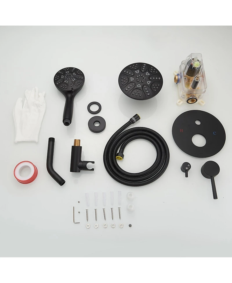 Single-Handle 1-Spray Round Rain Shower Faucet with Dual Function Pressure Balance Valve in Matte Black (Valve Included)