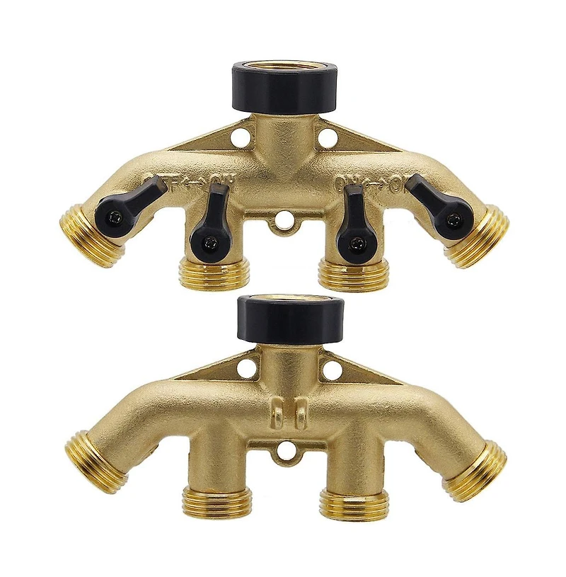 Twinkle Star 4 Way Heavy Duty Garden Hose Splitter Spigot Adapter with Valves