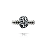 Bling Jewelry Set of 2 Latte Coffee & Open Filigree Heart Charm Bead Sterling Silver European Bracelet