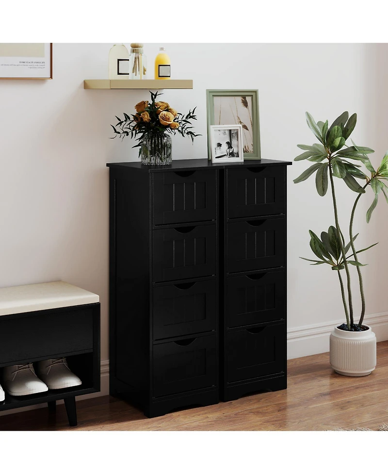 Gymax Bathroom Floor Cabinet Freestanding Narrow Side Storage Organizer w/ 4 Drawers
