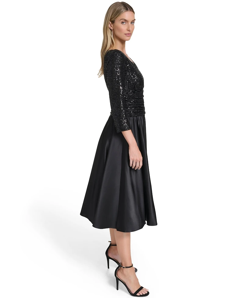 Jessica Howard Petite 3/4-Sleeve V-Neck Sequin Midi Dress