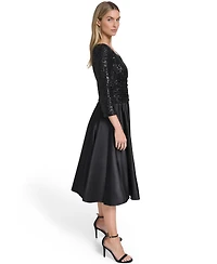 Jessica Howard Petite 3/4-Sleeve V-Neck Sequin Midi Dress