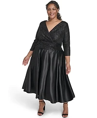 Jessica Howard Plus 3/4-Sleeve V-Neck Dress