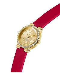 Guess Women's Gold-Tone Red Silicone Analog Watch, 32mm