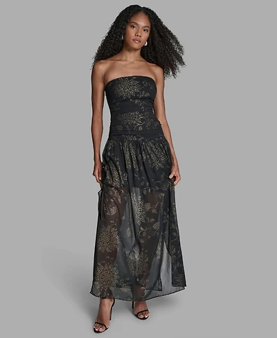 Bcbg Women's Foil Pleated Strapless Maxi Dress