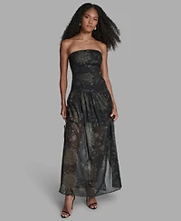 Bcbg Women's Foil Pleated Strapless Maxi Dress