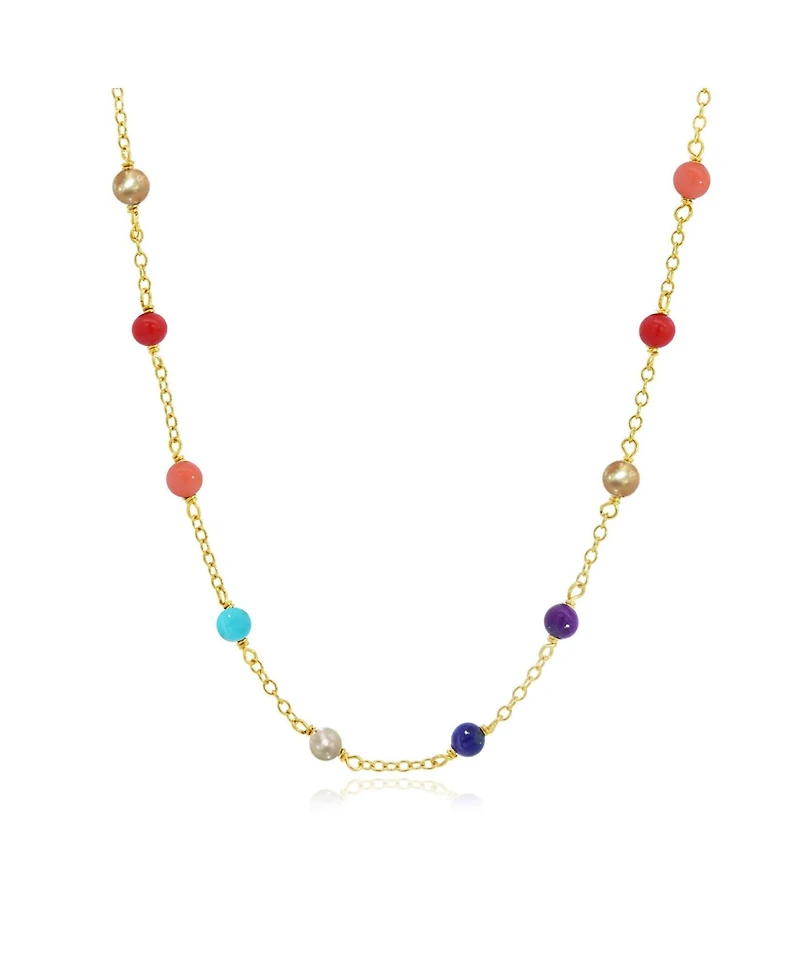 The Lovery Rainbow Gemstone Bead Chain Necklace 14K Gold