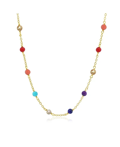 The Lovery Rainbow Gemstone Bead Chain Necklace 14K Gold