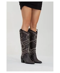 Prologue Shoes Draga Studded Block Heel Knee High Boot (Women)