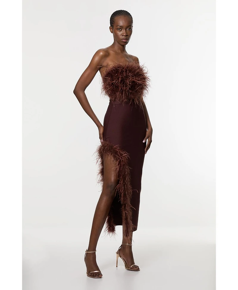 Karen Millen Women's Feather Detail Knit Midi Dress