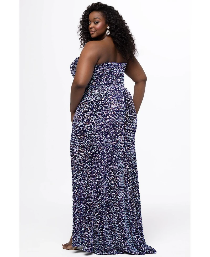 Sydney's Closet Women's Purple Multi Sequin Velvet Fitted Prom Dress