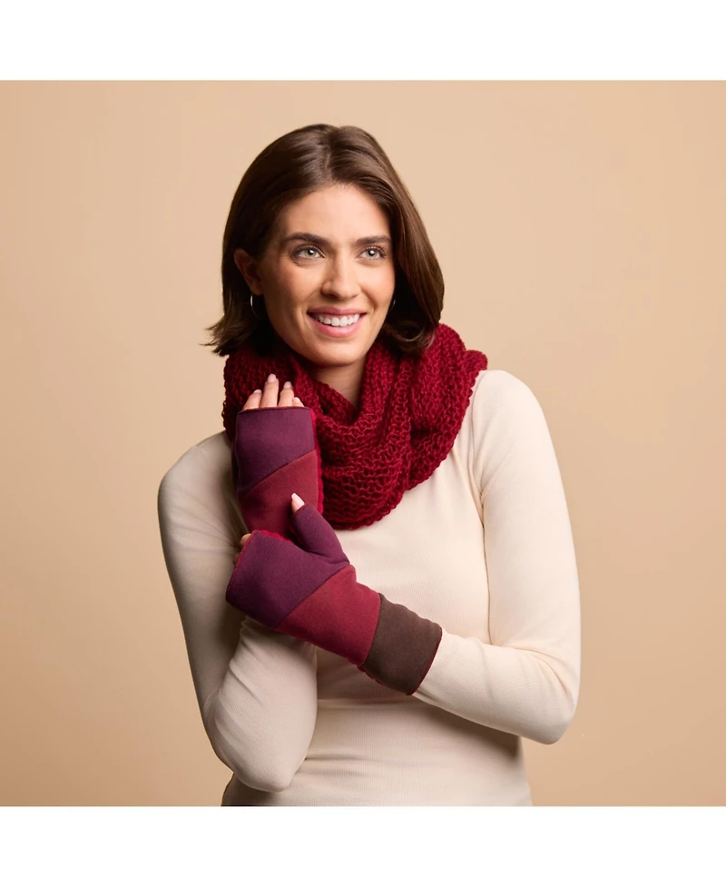 Feelgoodz Women's Artisan Crafted Fleece Lined Color Block Fingerless Gloves