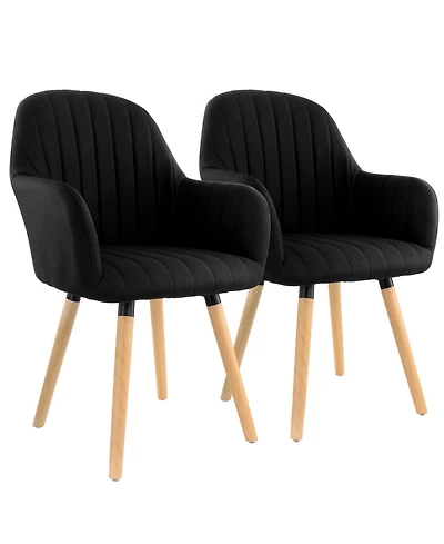 Elama 2 Piece Fabric Tufted Chair in Black with Wooden Legs