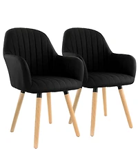 Elama 2 Piece Fabric Tufted Chair in Black with Wooden Legs