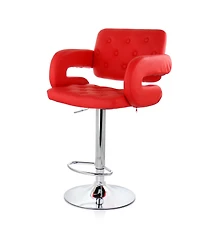 Elama Faux Leather Tufted Bar Stool in Red with Chrome Base and Adjustable Height