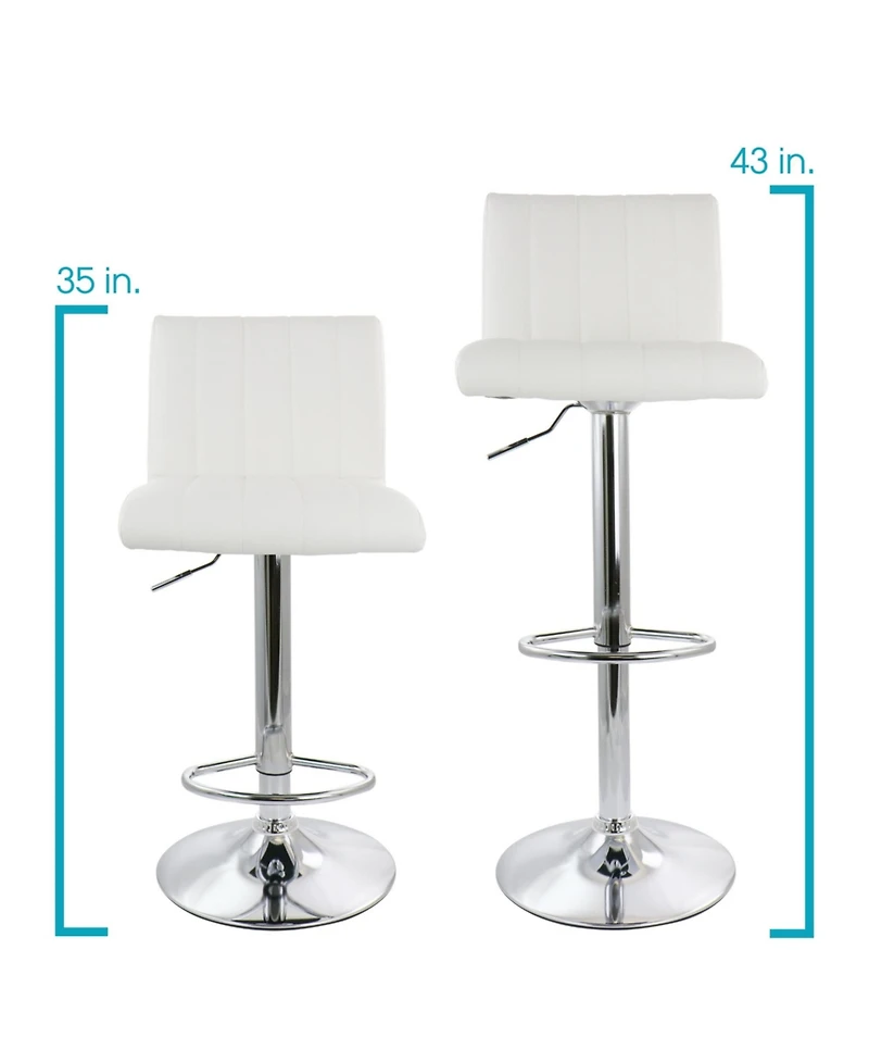Elama 2 Piece Tufted Faux Leather Adjustable Bar Stool in White with Chromed Base