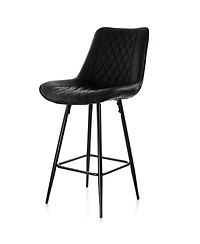 Elama 2 Piece Diamond Stitched Faux Leather Bar Chair in Black with Metal Legs