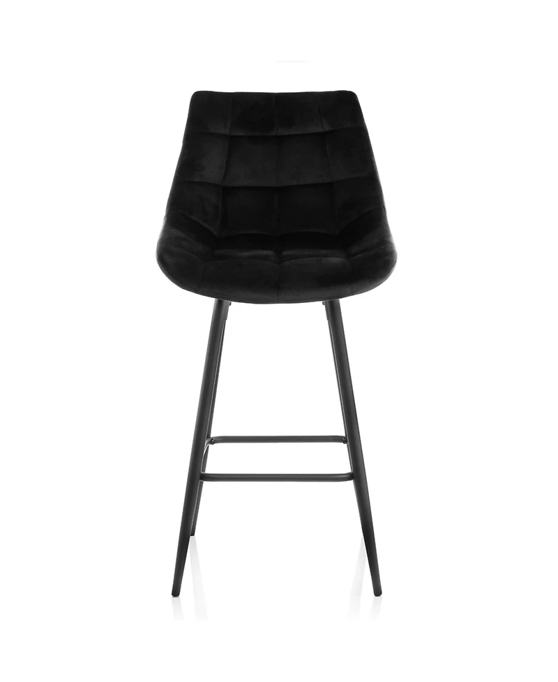 Elama 2 Piece Velvet Tufted Bar Chair in Black with Metal Legs