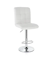 Elama 2 Piece Square Tufted Faux Leather Adjustable Bar Stool in White with Chrome Base