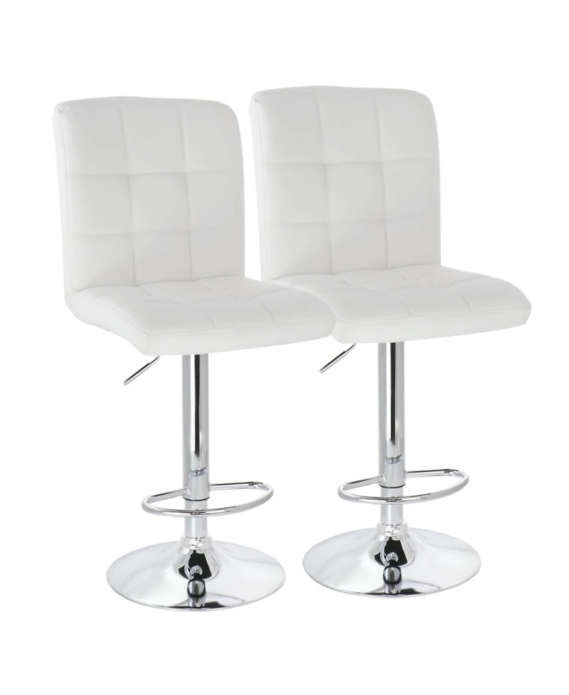 Elama 2 Piece Square Tufted Faux Leather Adjustable Bar Stool in White with Chrome Base