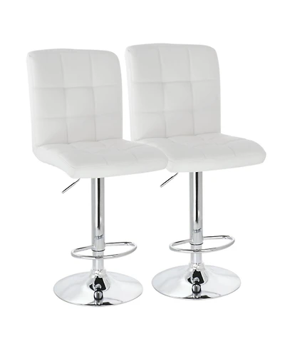 Elama 2 Piece Square Tufted Faux Leather Adjustable Bar Stool in White with Chrome Base