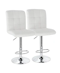 Elama 2 Piece Square Tufted Faux Leather Adjustable Bar Stool in White with Chrome Base