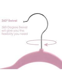 Elama Home 100 Piece Velvet Slim Profile Heavy Duty Felt Hangers with Stainless Steel Swivel Hooks in Pink