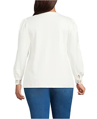 Lands' End Plus Lightweight Jersey Long Sleeve Button Front Pintuck Top