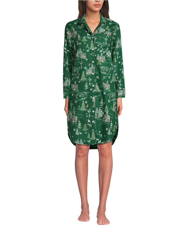 Lands' End Women's Cotton Poplin Long Sleeve Sleepshirt Nightgown
