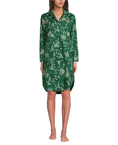Lands' End Women's Cotton Poplin Long Sleeve Sleepshirt Nightgown