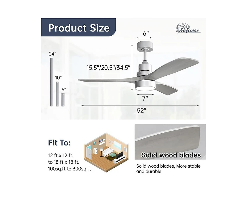 52-inch Modern Minimalist Sliver 3 Blades Ceiling Fan with 3 color Dimmable and Memory Function Light and Remote control