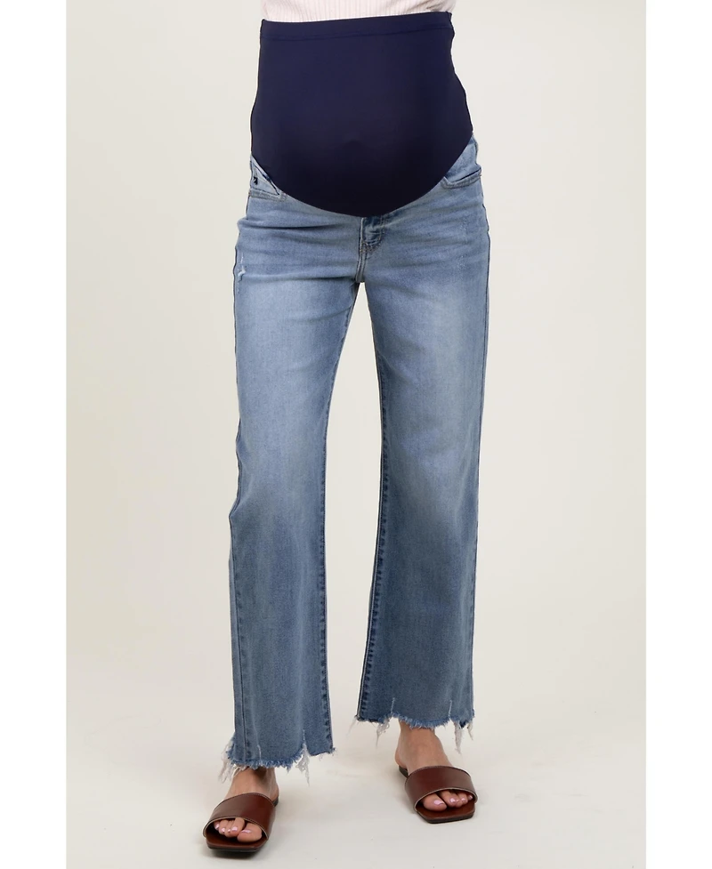 Pinkblush Maternity Light Blue Fringe Hem Wide Leg Jeans
