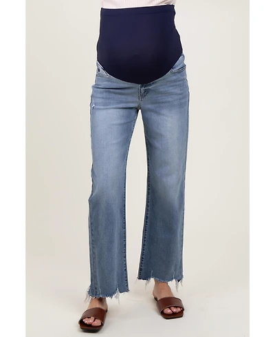 Pinkblush Maternity Light Blue Fringe Hem Wide Leg Jeans