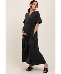Pinkblush Maternity Black Button Front Tiered Maxi Dress