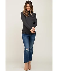 Pinkblush Maternity Charcoal Heathered Ribbed Mock Neck Long Sleeve Top