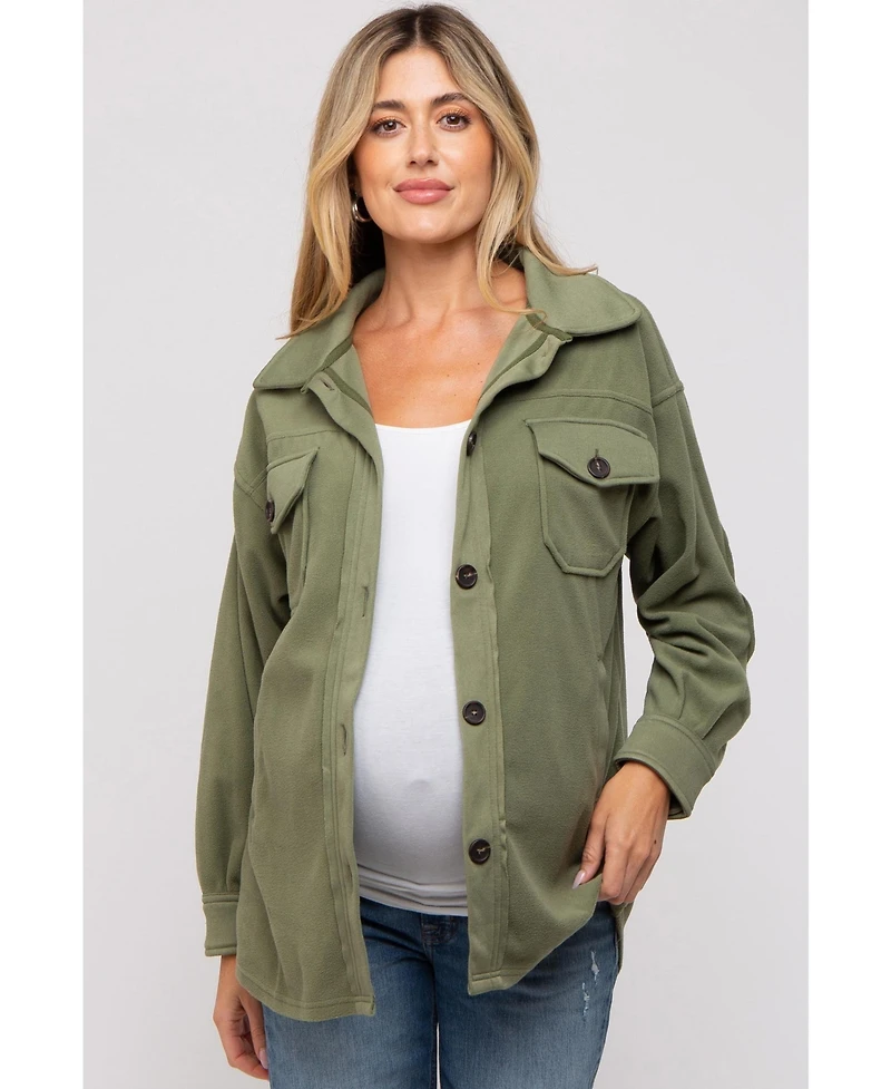 Pinkblush Maternity Beige Fleece Double Front Pocket Jacket