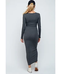 Pinkblush Maternity Black Ribbed Fitted Long Sleeve Midi Dress