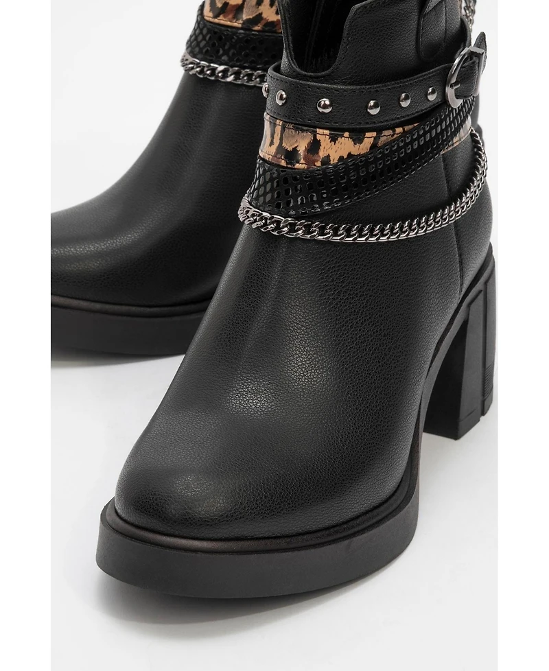 Prologue Shoes Boliva Buckled Chain Block Heel Boot (Women)