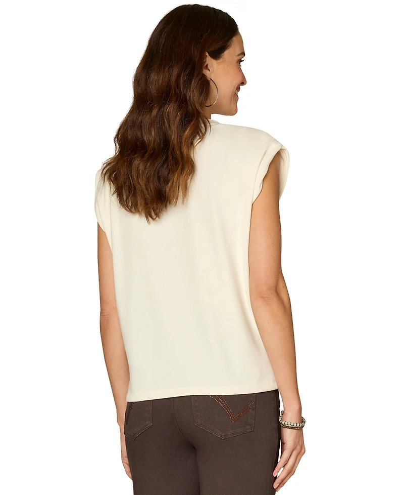 Democracy Petite Extended Cap Sleeve Rhinestone Top