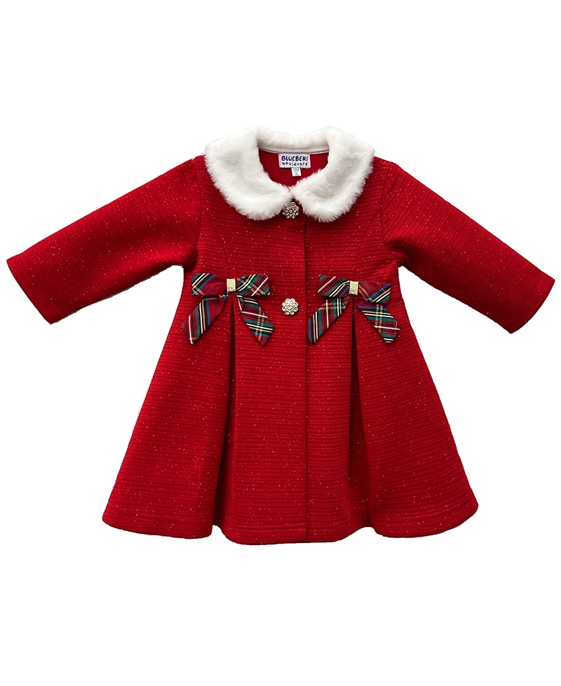 Blueberi Boulevard Baby Girls 2-Piece Holiday Plaid Dress and Coat Set