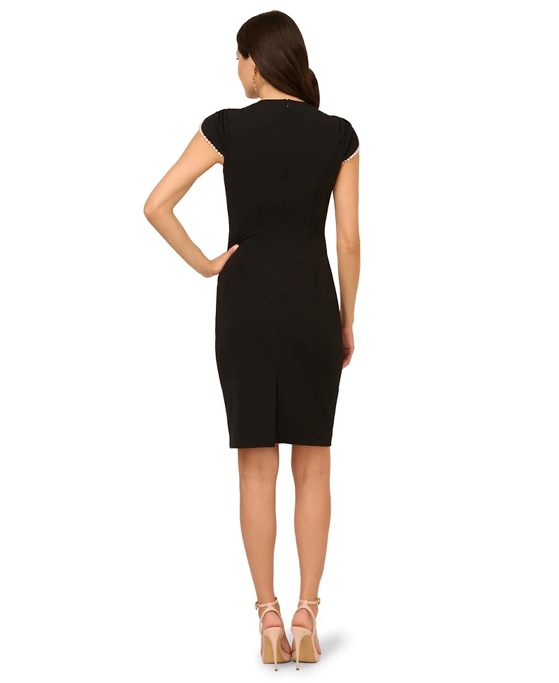 Adrianna Papell Women's Crew Neck Petal Sleeve Sheath Dress