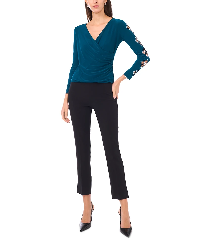 Msk Petite Faraj Long Sleeves Faux Wrap Top
