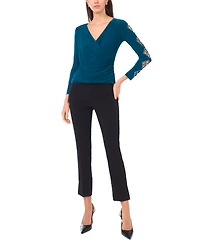 Msk Petite Faraj Long Sleeves Faux Wrap Top