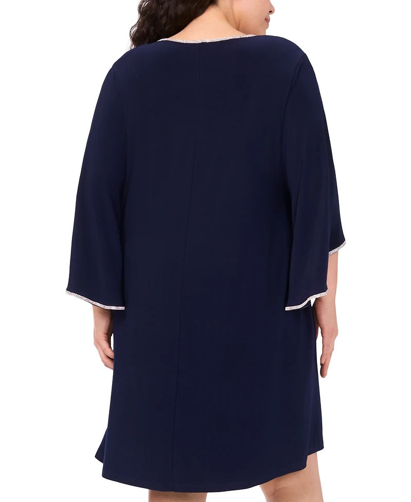 Msk Plus V-Neck Cape Sleeves Dress